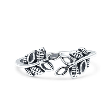 Leaves Oxidized Band Solid 925 Sterling Silver Thumb Ring (6mm)